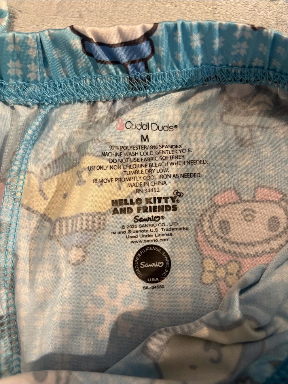 Hello Kitty Light Blue Cartoon Print Kids Pajama Bottoms Cuddle Duds Size M